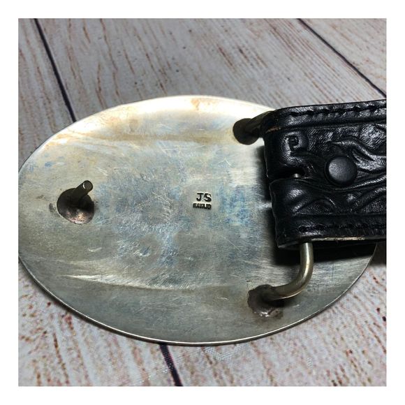 Tony Lama Belt with Navajo Silver Buckle Sz 32 - Picture 2 of 8